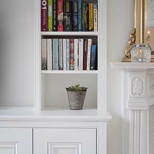 Wide Victorian alcove cabinet corner detail